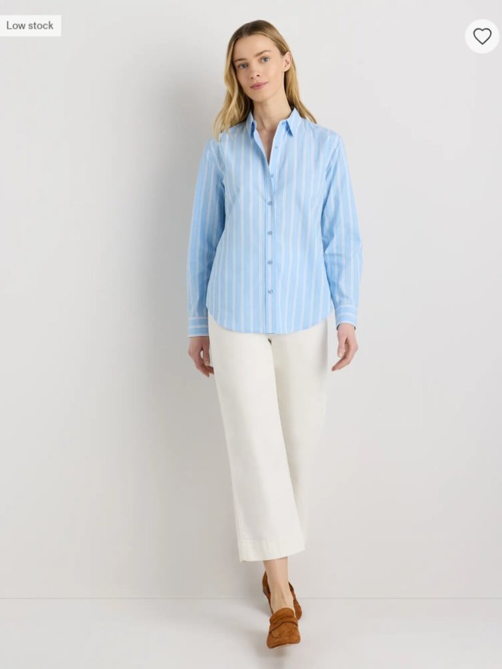 Cotton Poplin Long Sleeve Shirt in Blue Stripe - Picture 7 of 9